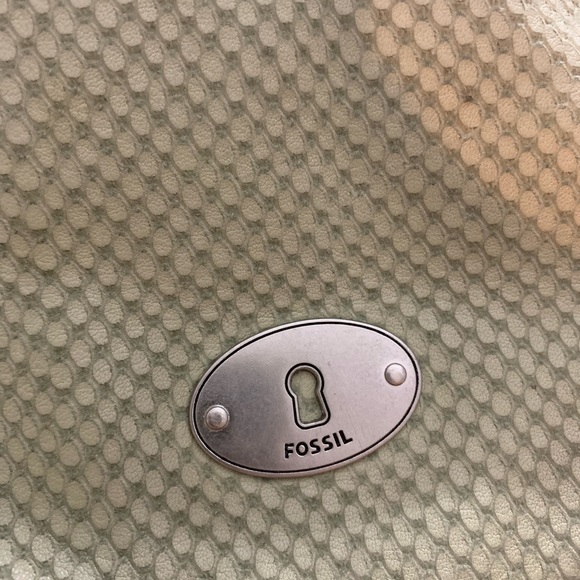 FOSSIL COWHIDE SNAKESKIN EMBOSSED MARLOW SATCHEL BAG TAUPE TAN NUDE - Picture 7 of 7